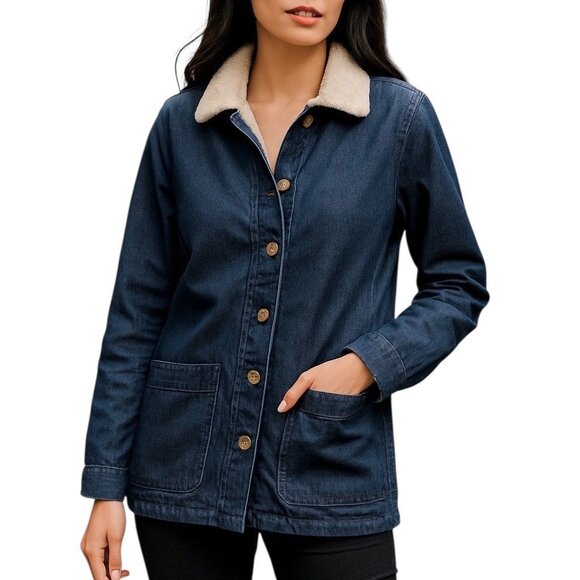 NWT Black Tape Women's Sherpa Lined Buttons Front Blue Denim Jacket Size XS $129 - Picture 1 of 12